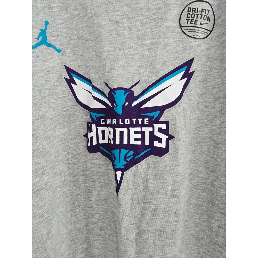 Kids Nike Jordan Charlotte Hornets Dri Fit‎ Cotton Tee Long Sleeve Gray XS